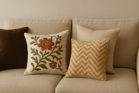 Cushion Covers on a Beige Sofa